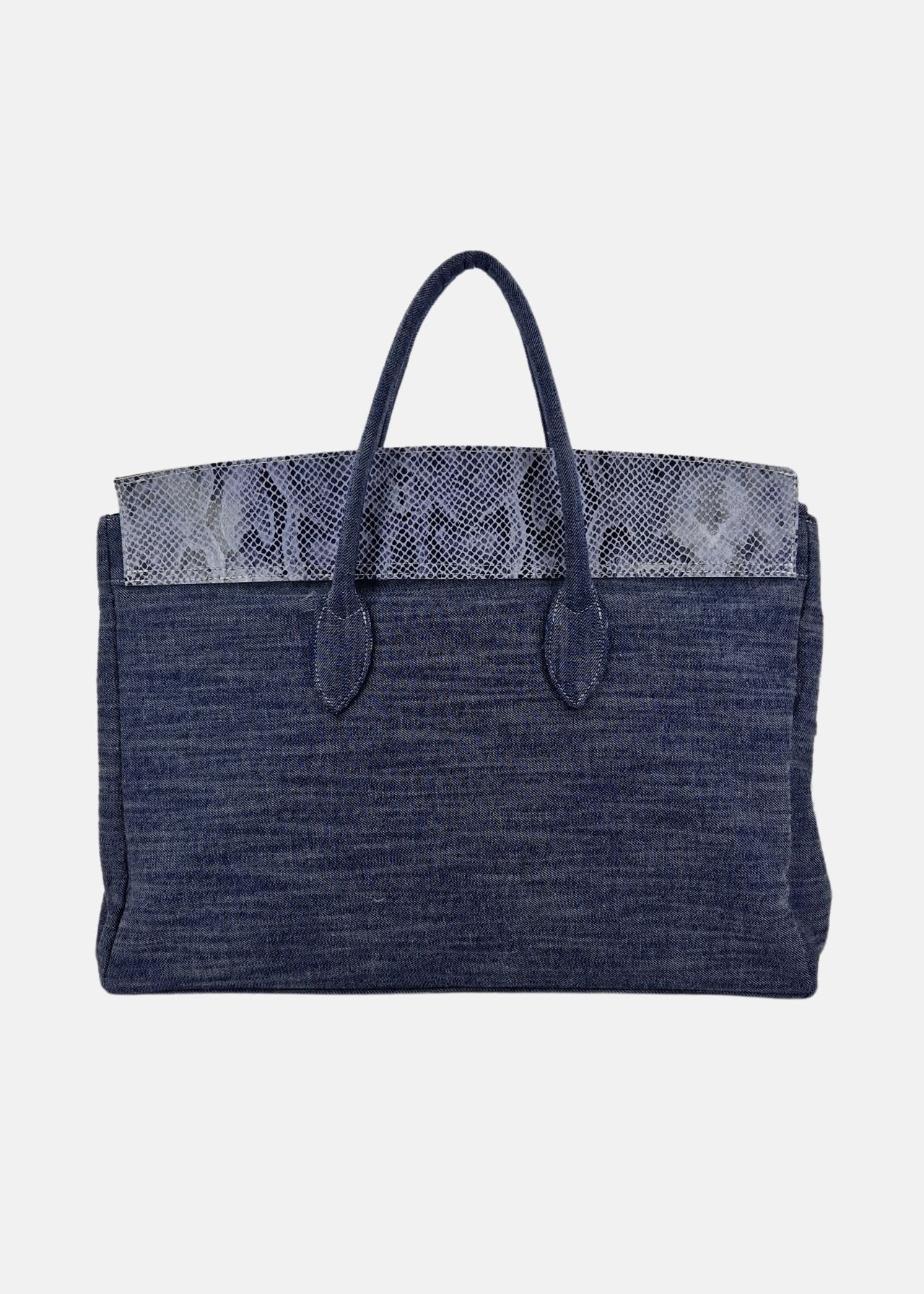 Shopper Jeans con patta pelle