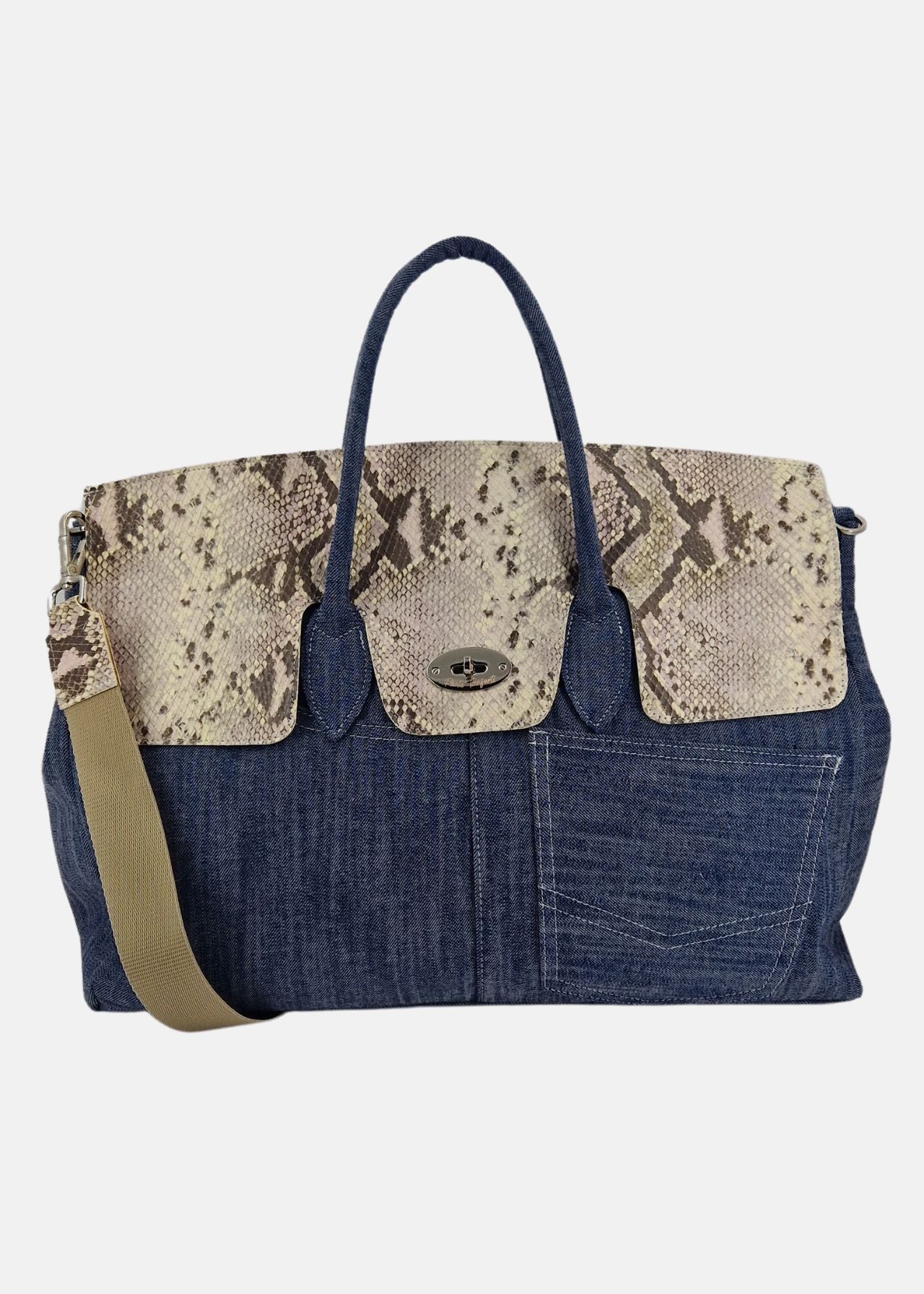 Shopper Jeans con patta pelle