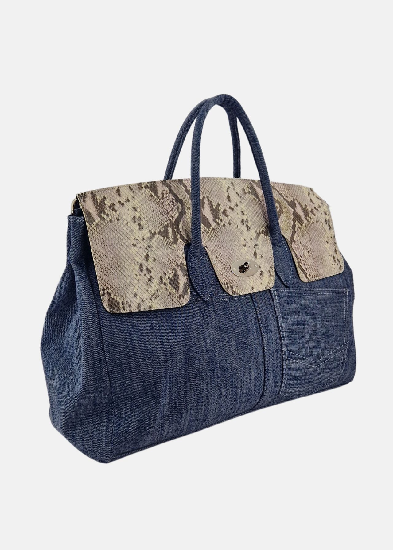 Shopper Jeans con patta pelle