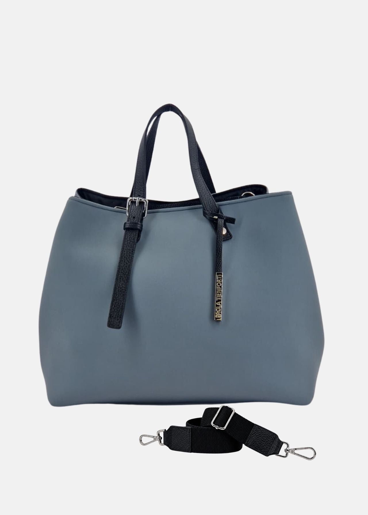 Shopper large in neoprene con dettagli argento