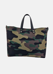 Shopper large in neoprene camouflage con dettagli argento