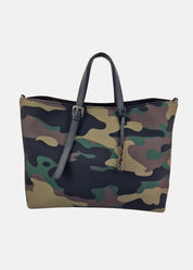 Shopper large in neoprene camouflage con dettagli argento