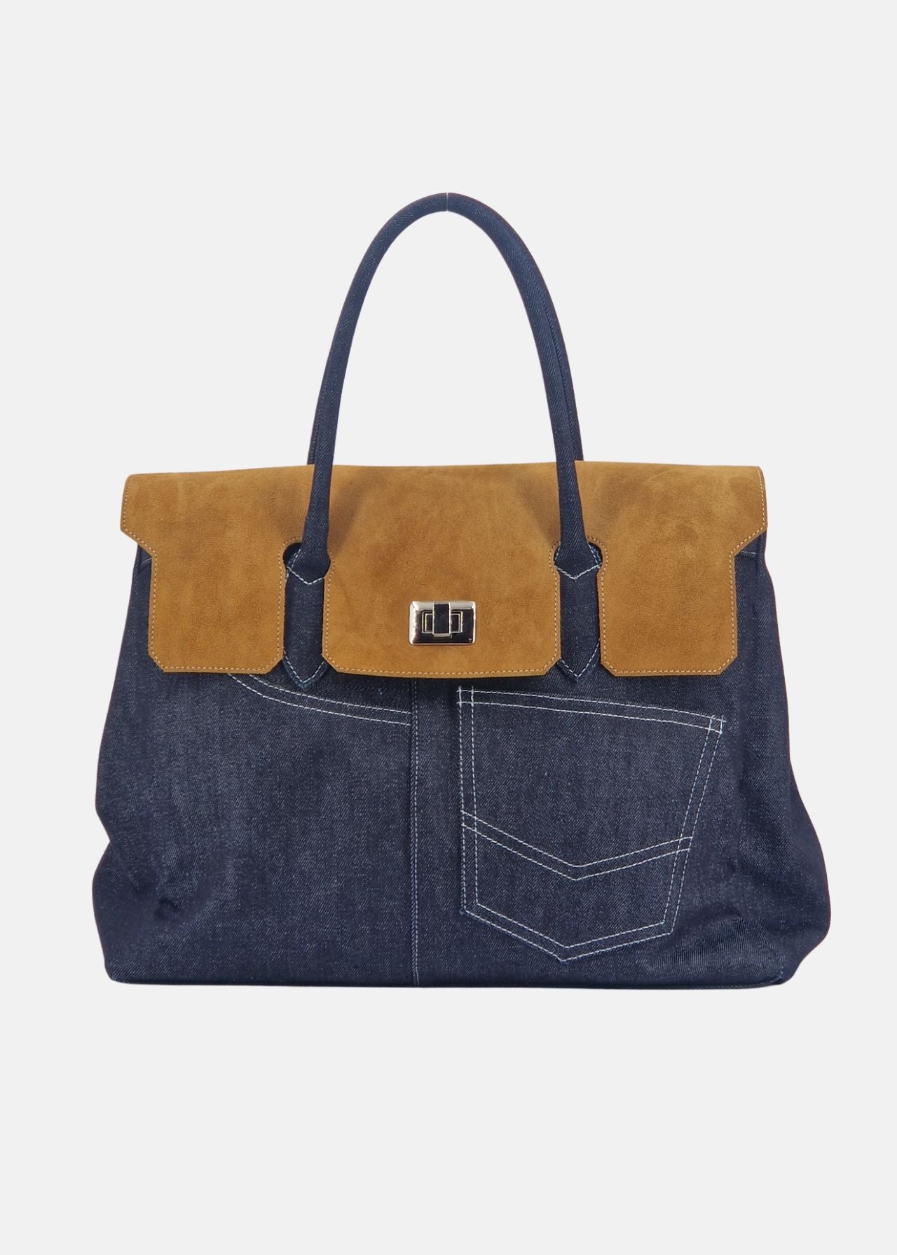 Shopper in Jeans con patta Camoscio