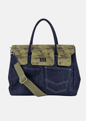 Shopper in Jeans con patta Camoscio Mimetico
