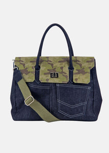 Shopper in Jeans con patta Camoscio Mimetico