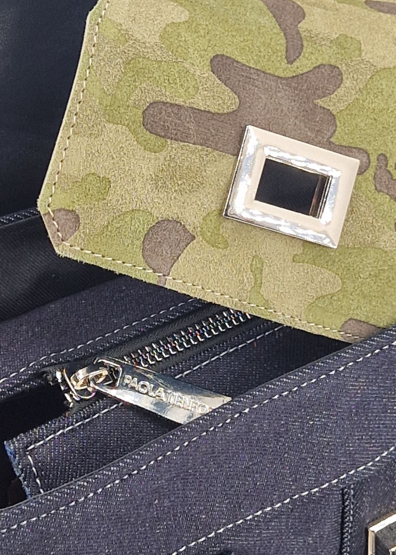 Shopper in Jeans con patta Camoscio Mimetico