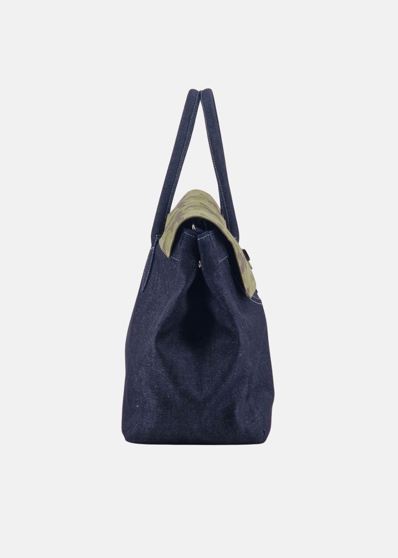 Shopper in Jeans con patta Camoscio Mimetico