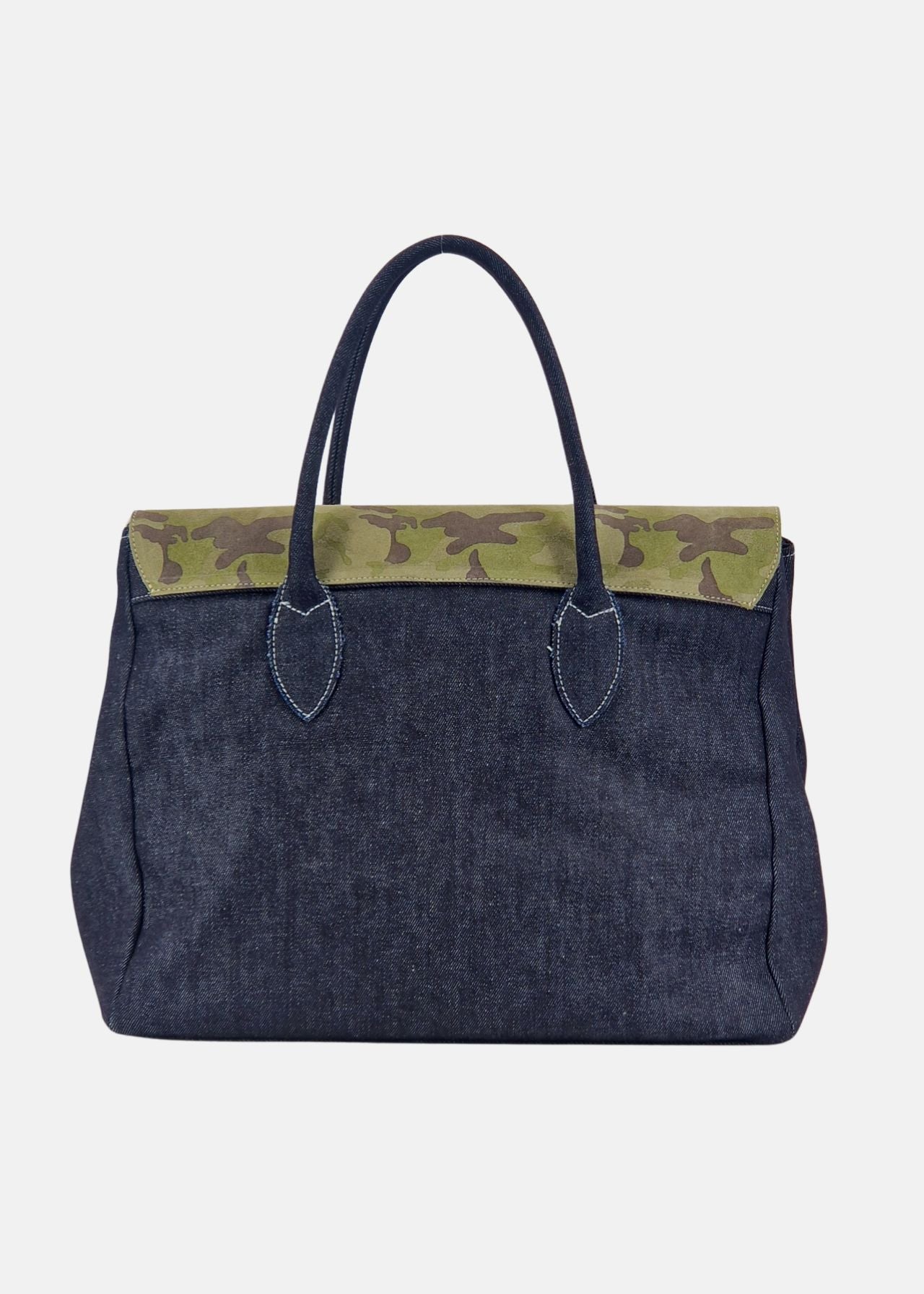 Shopper in Jeans con patta Camoscio Mimetico
