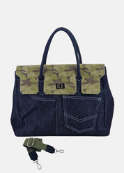 Shopper in Jeans con patta Camoscio Mimetico