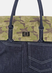 Shopper in Jeans con patta Camoscio Mimetico