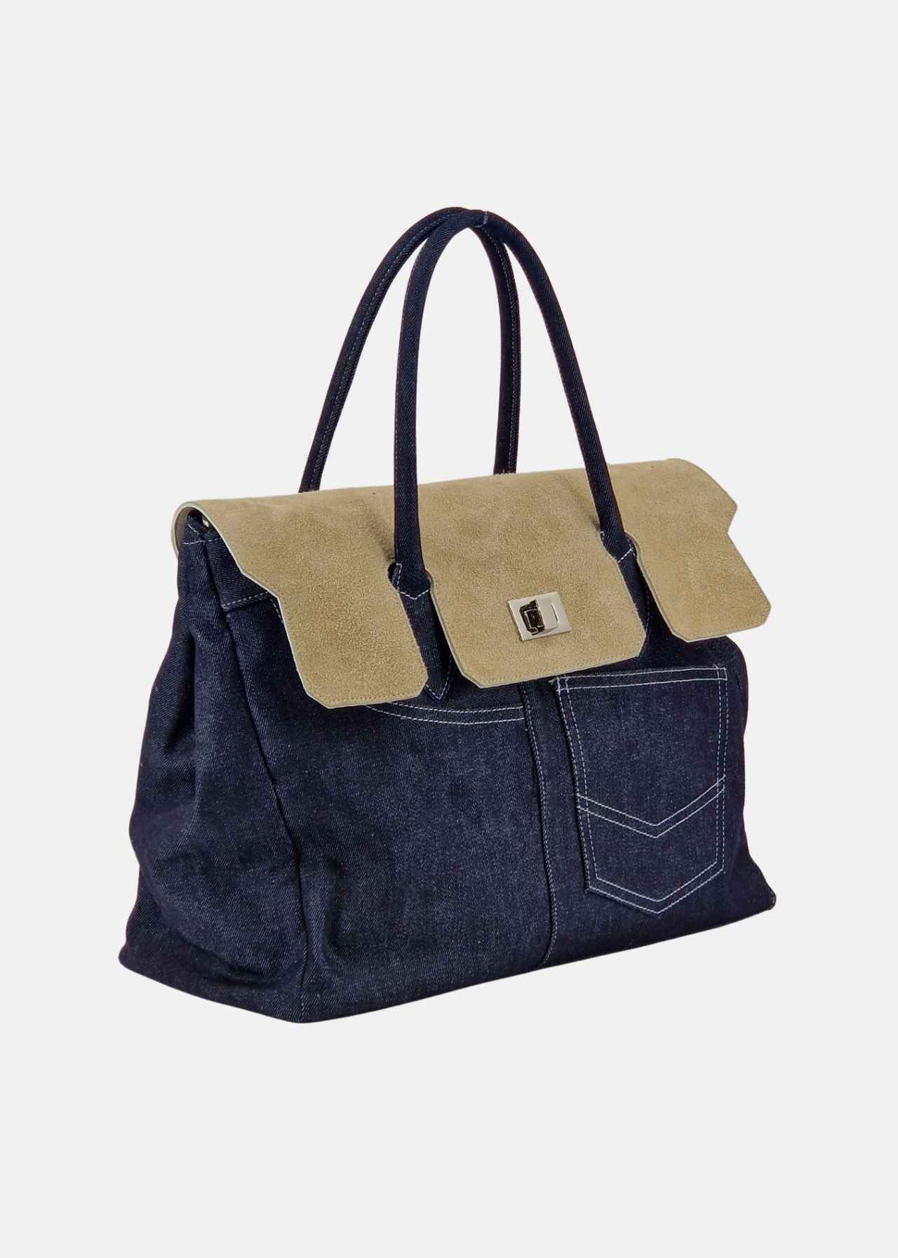 Shopper in Jeans con patta Camoscio