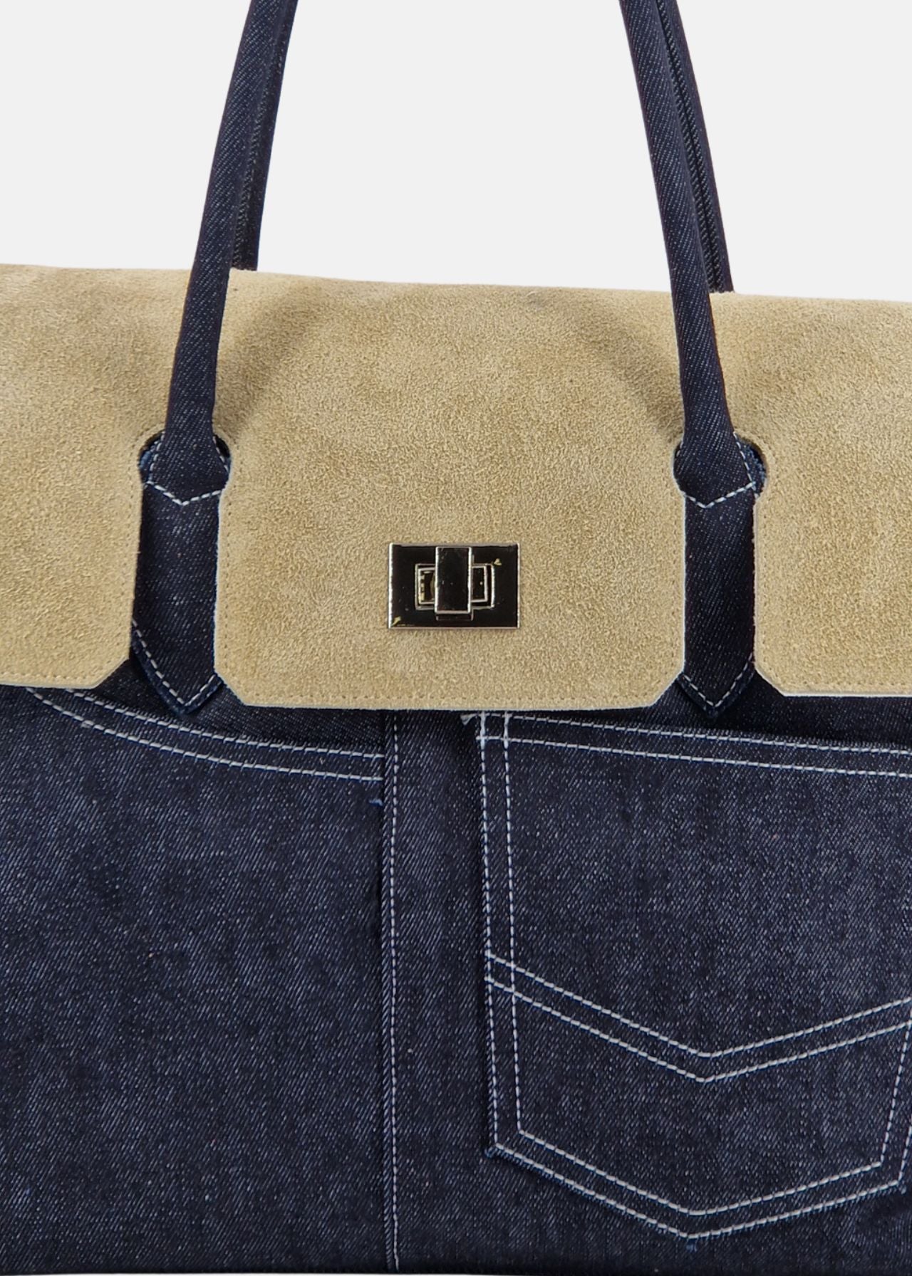 Shopper in Jeans con patta Camoscio