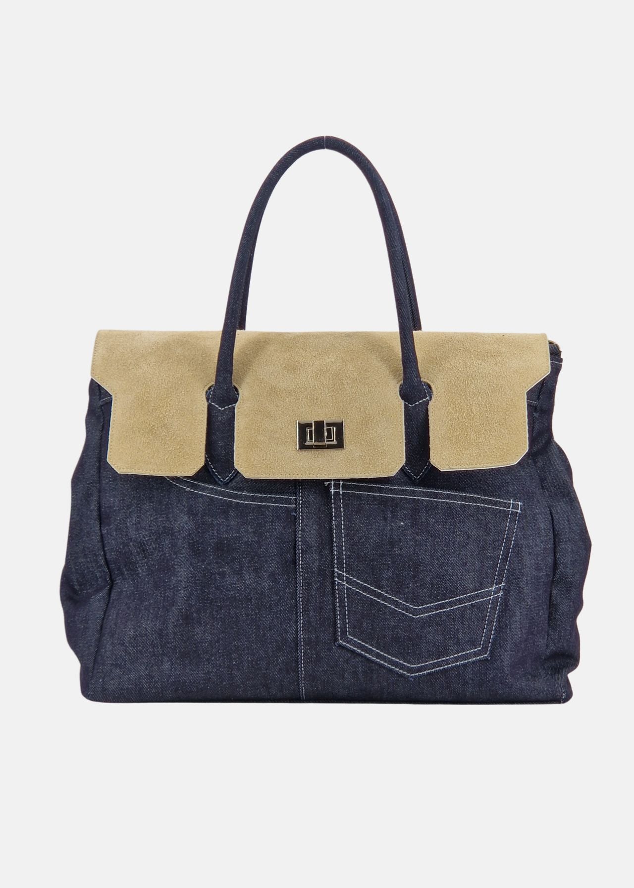 Shopper in Jeans con patta Camoscio