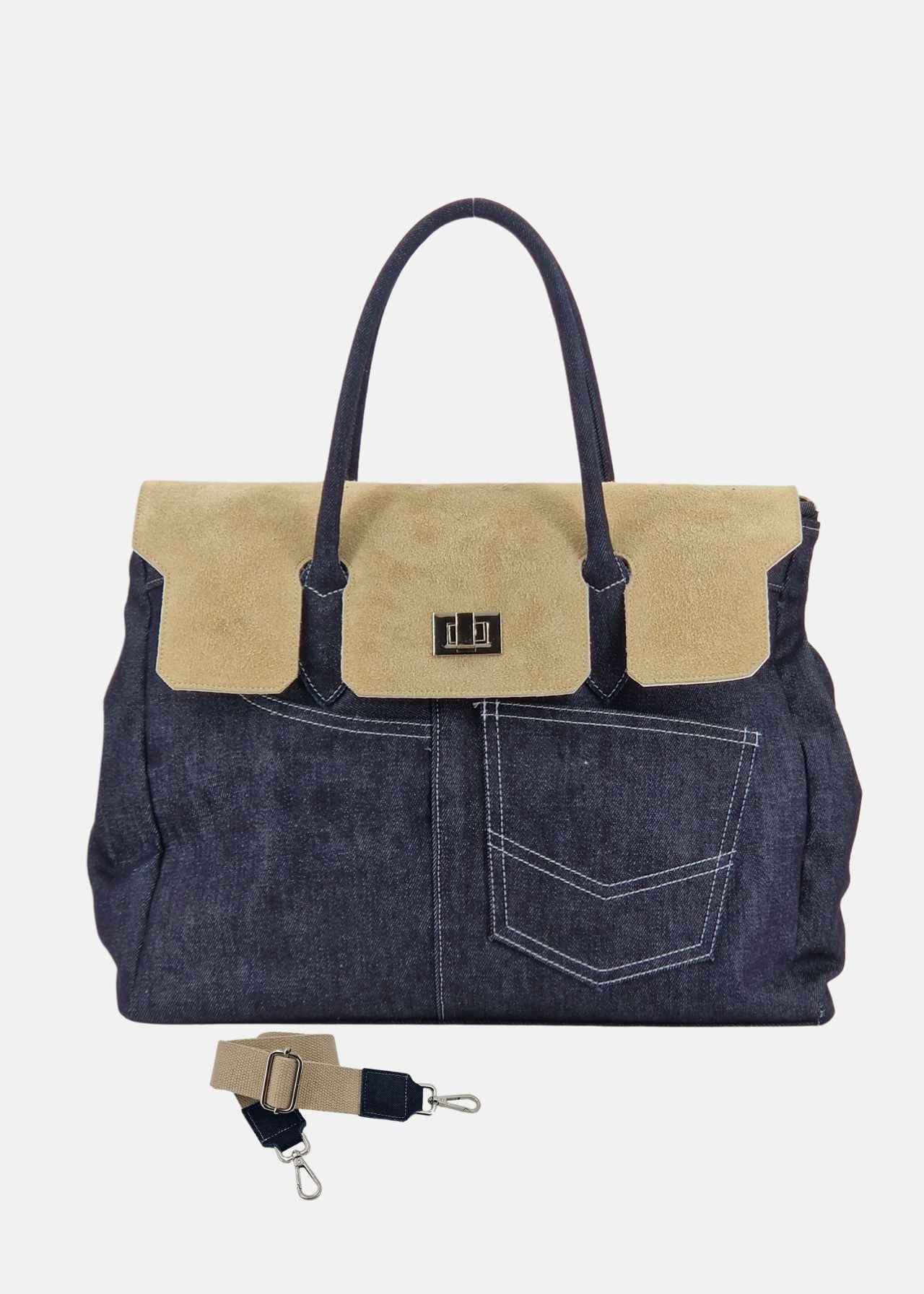 Shopper in Jeans con patta Camoscio