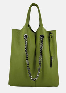 Shopper in pelle morbida con dettagli argento