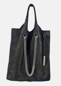 Shopper in pelle scamosciata con dettagli argento