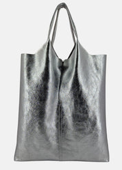 Shopper in pelle laminata con dettagli argento