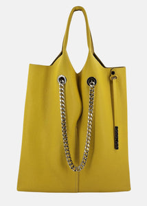 Shopper in pelle morbida con dettagli argento