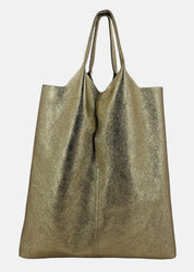Shopper in pelle laminata con dettagli oro