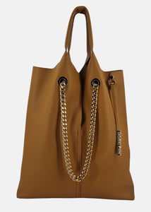 Shopper in pelle con dettagli oro