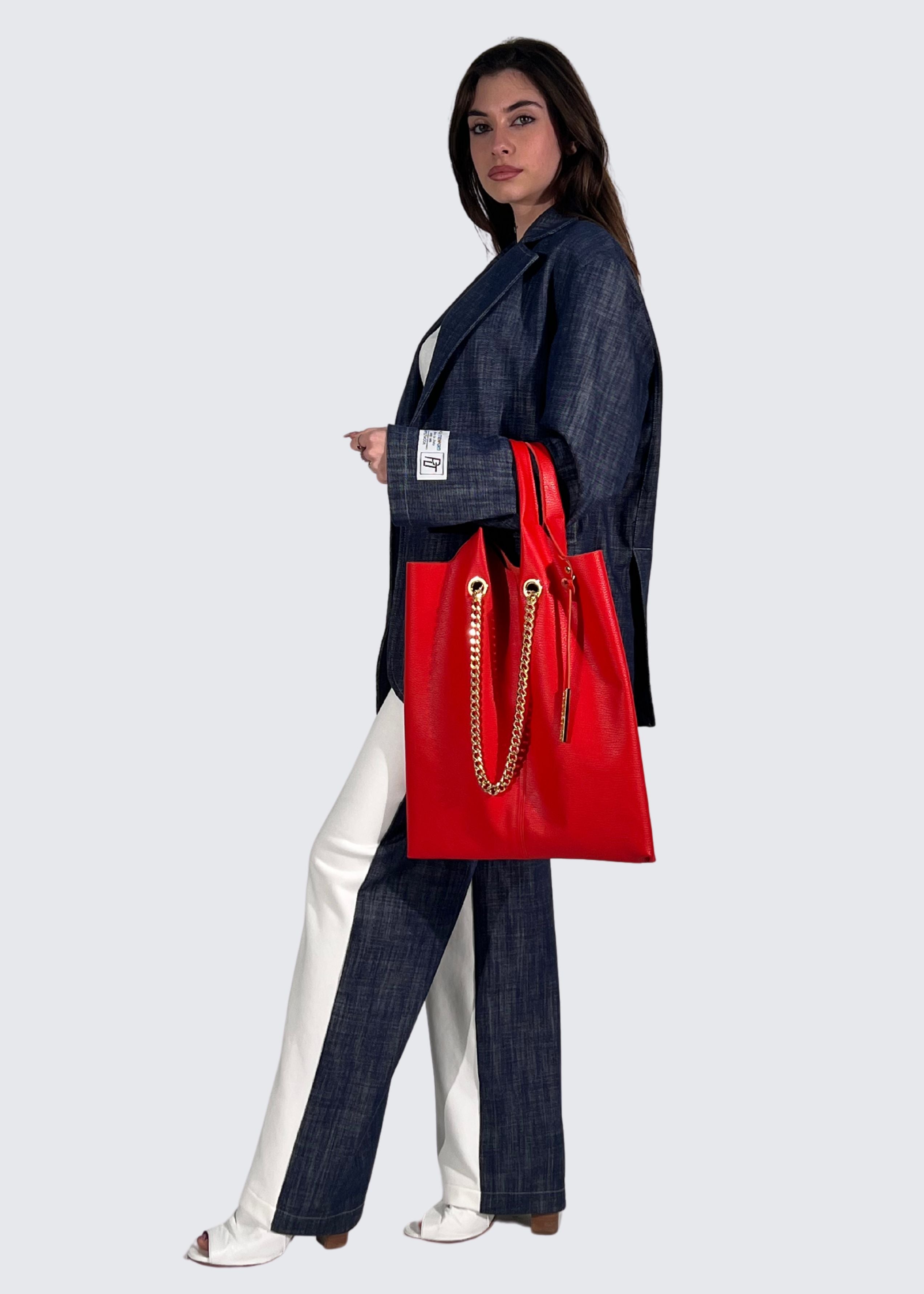 Shopper in pelle con dettagli oro