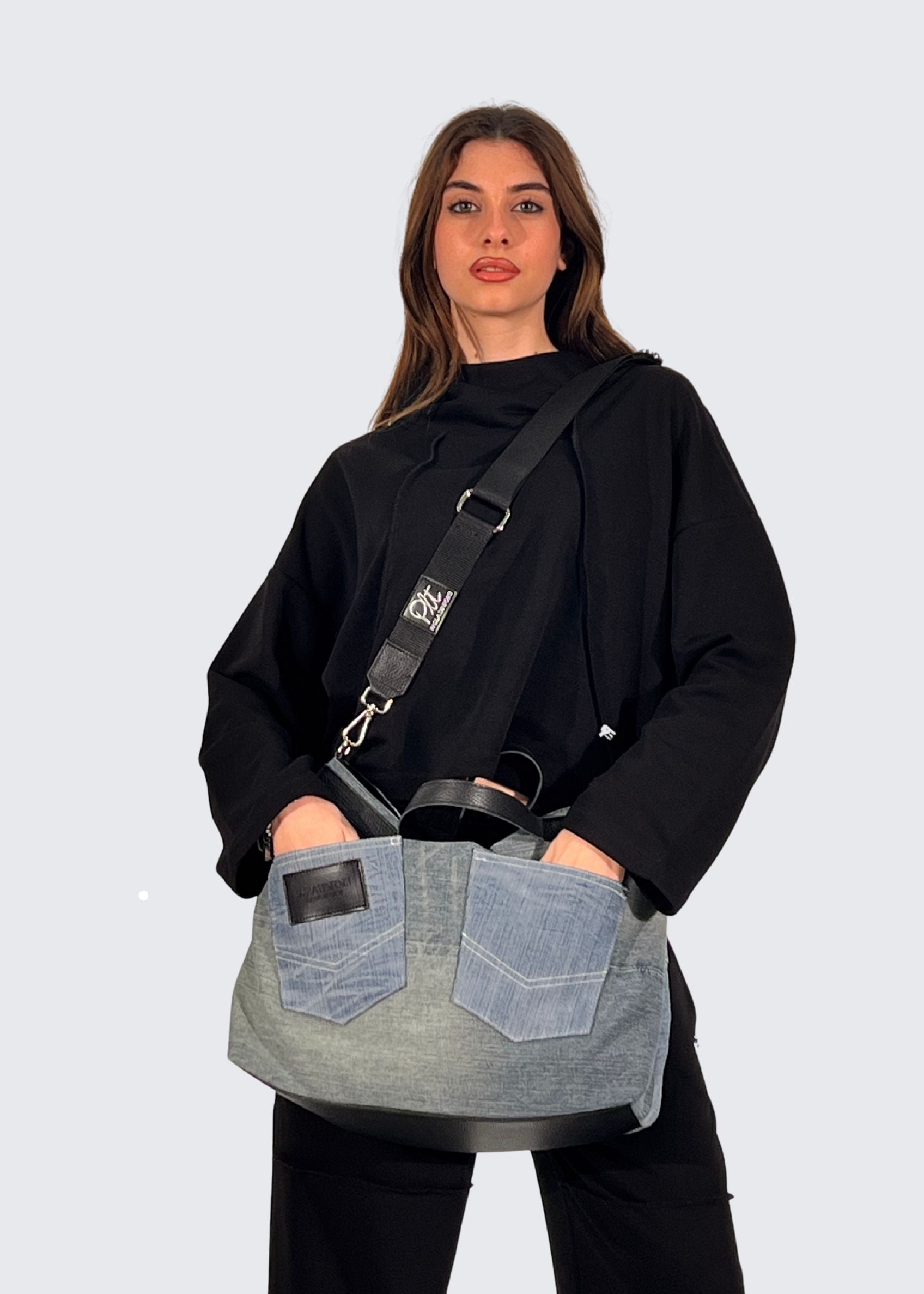 Shopper in Jeans e Pelle