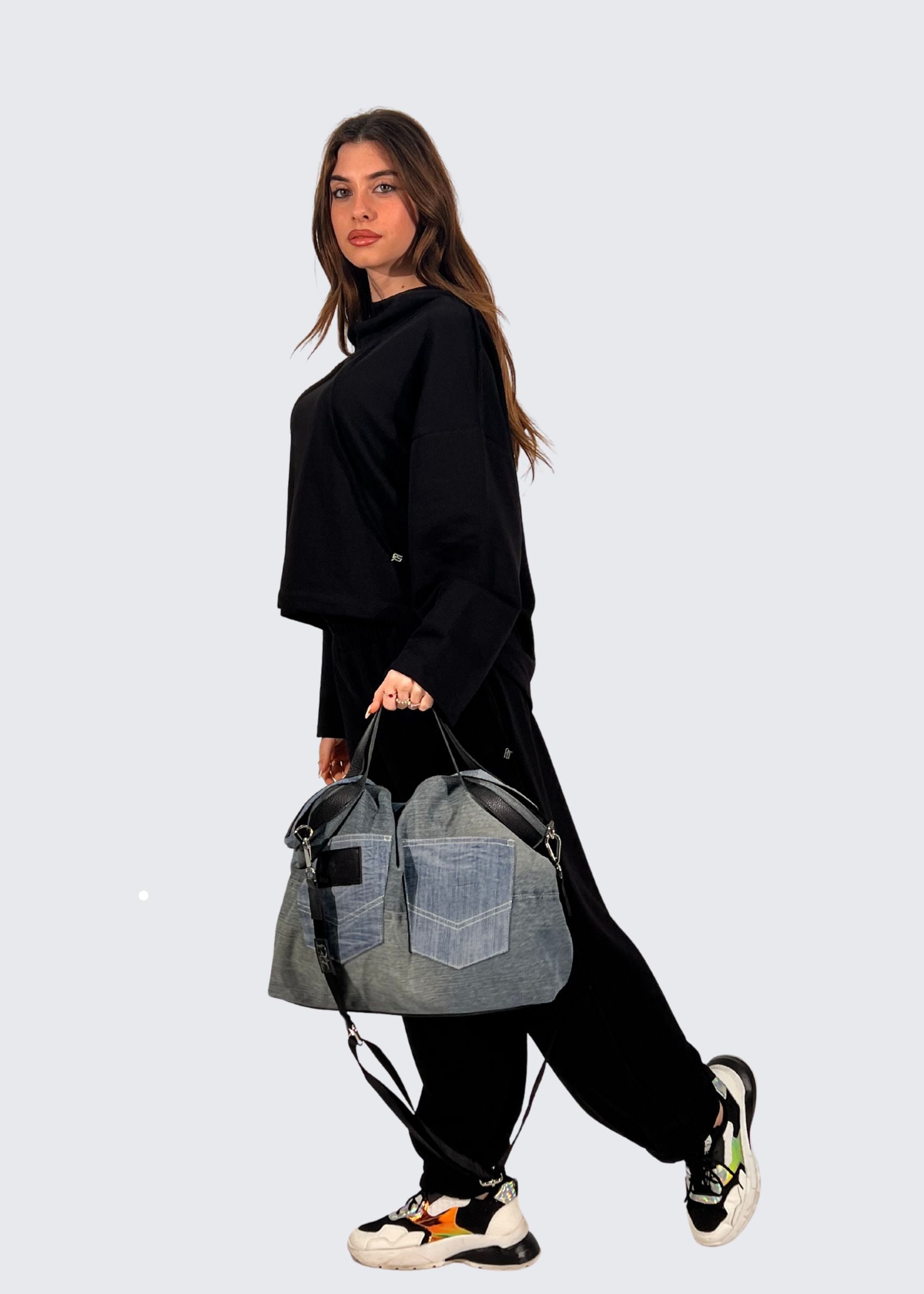 Shopper in Jeans e Pelle