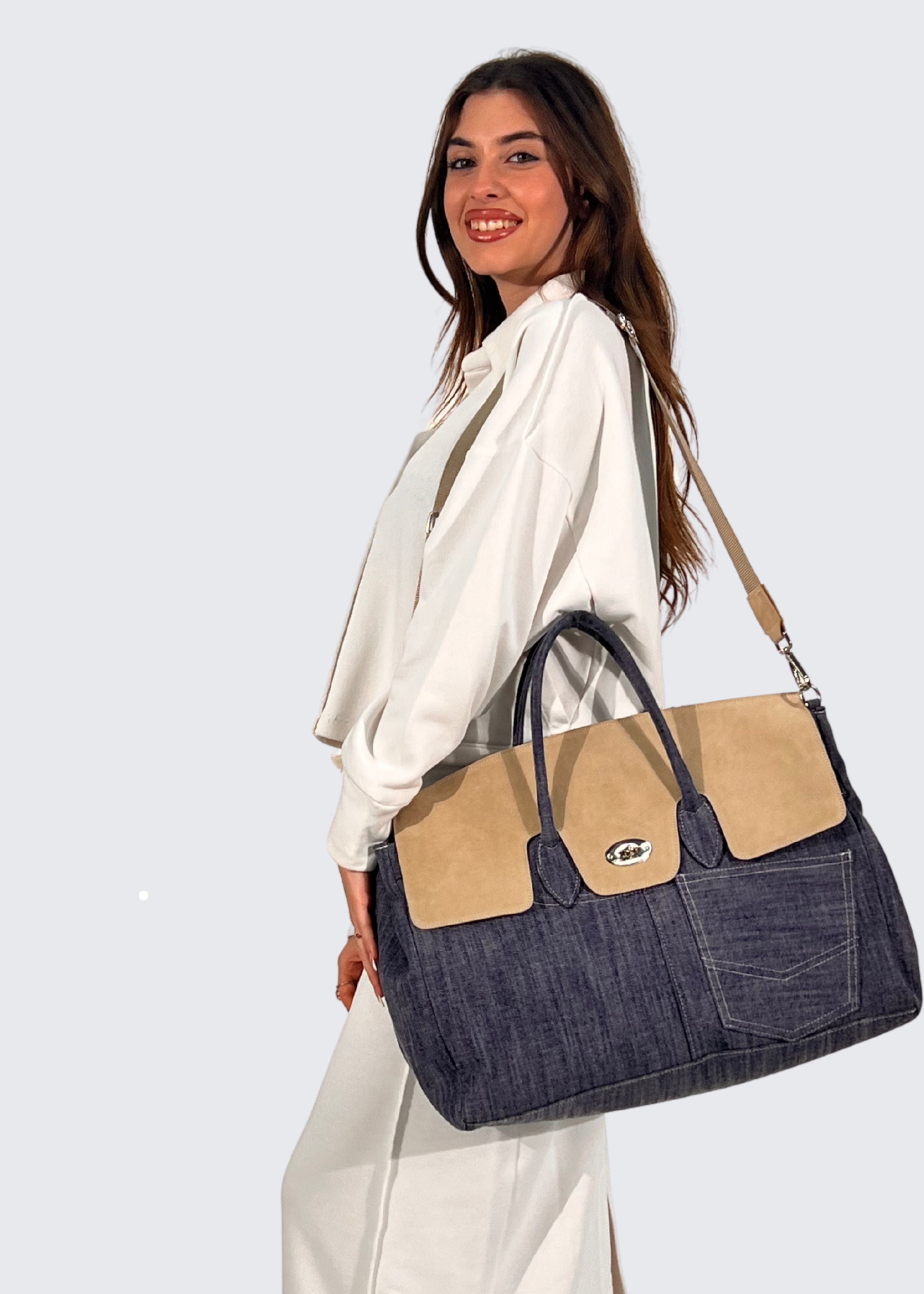 Shopper Jeans con patta camoscio