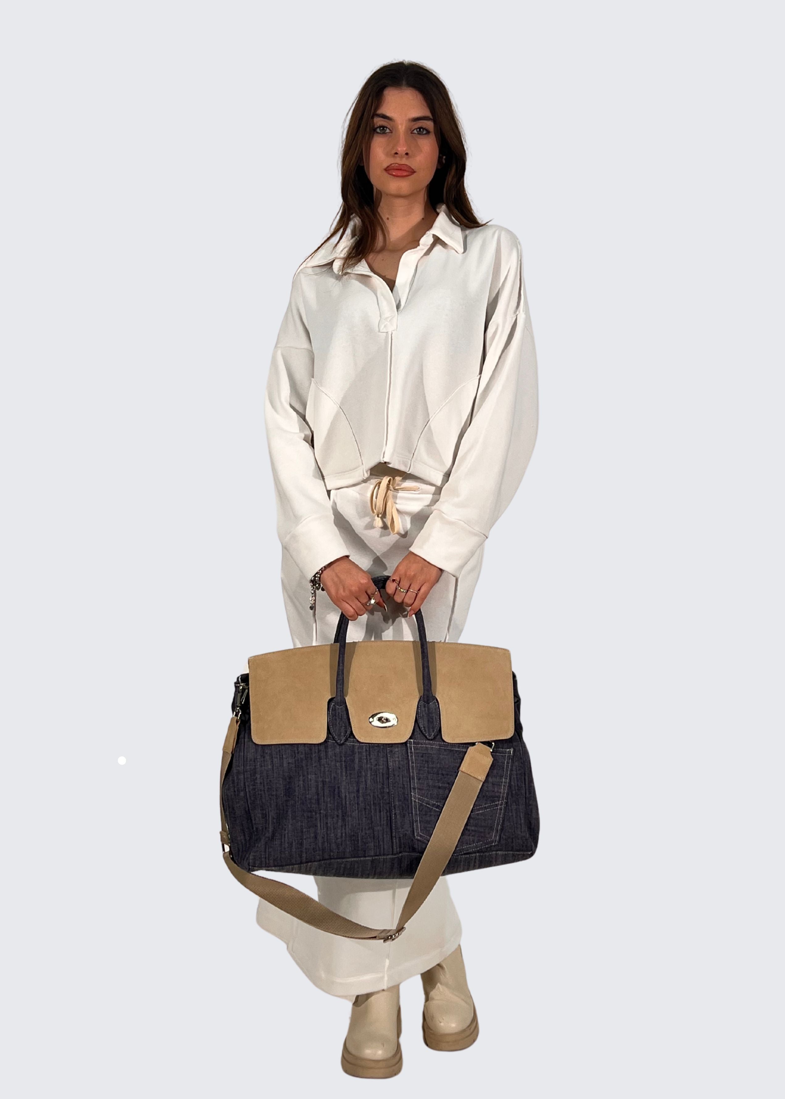 Shopper Jeans con patta camoscio