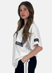 T-shirt oversize con taschino in pizzo